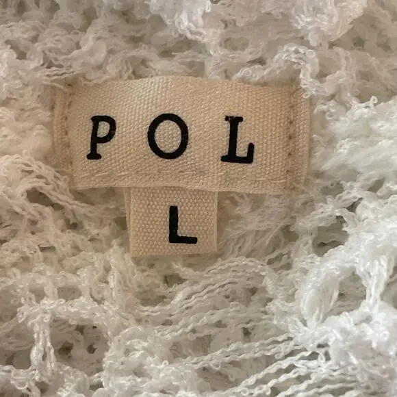 POL White Open Weave Crochet Hooded Sweater Sz LG Beachy Breezy Vacation Cruise - Picture 10 of 12